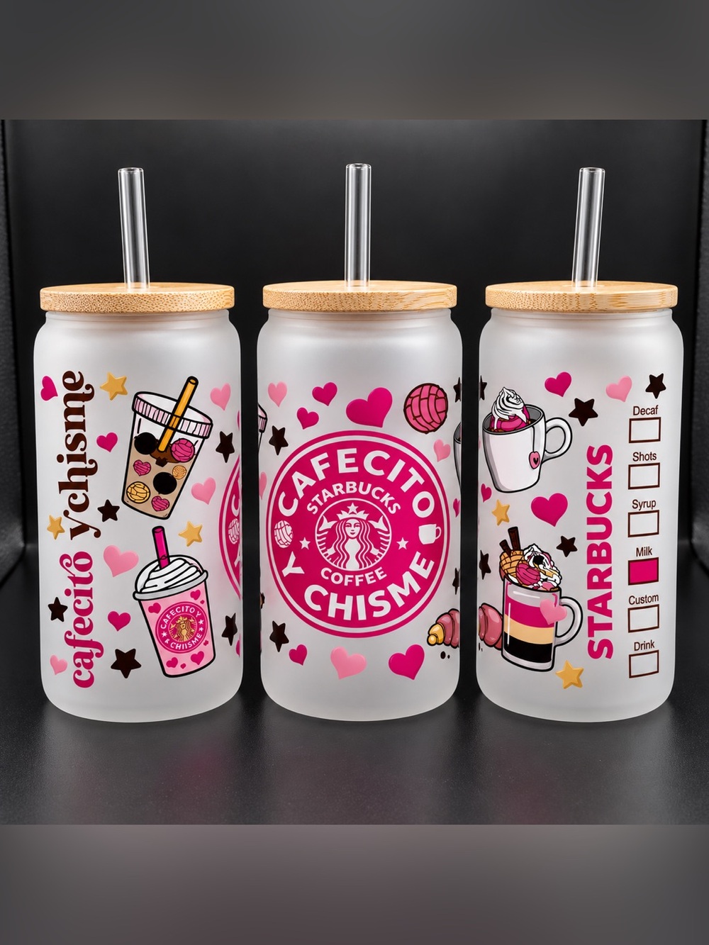 Cafecito y Chisme 20oz Frosted Cup w/ Bamboo Lid & Straw